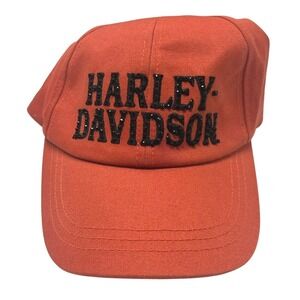 Harley Davidson Orange Rhinestone Hat Adjustable Y2K Biker Moto‎ Girl Edgy Glam